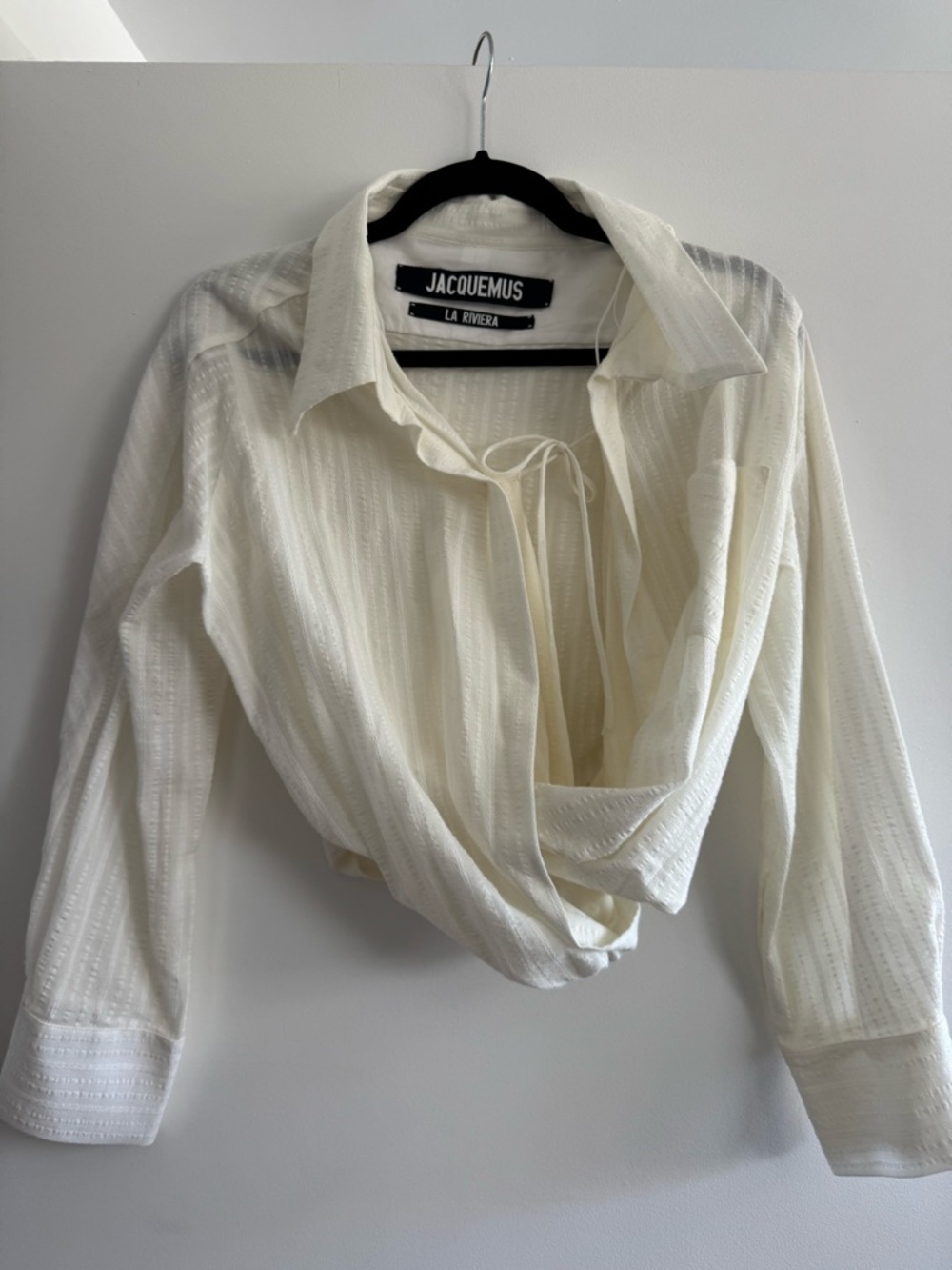 Jacquemus Cream Cropped Wrap-Front Button Down Shirt